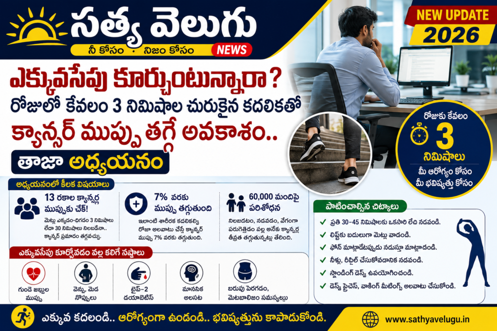 ఎక్కువసేపు కూర్చుంటున్నారా? రోజులో కేవలం 3 నిమిషాల చురుకైన కదలికతో క్యాన్సర్ ముప్పు తగ్గే అవకాశం.. తాజా అధ్యయనం