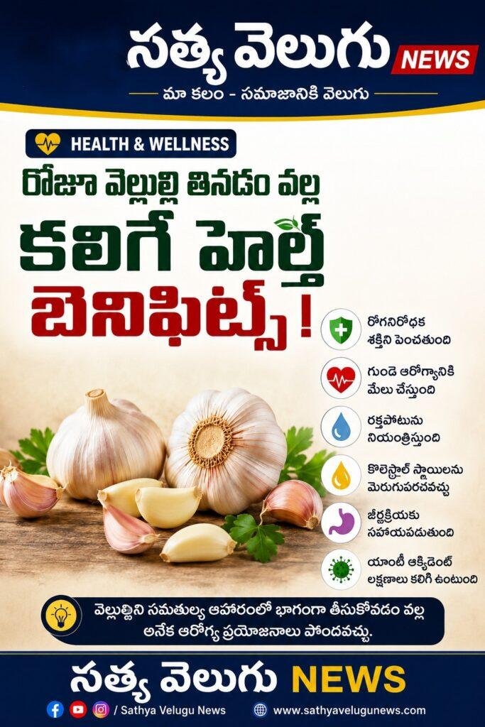 రోజూ వెల్లుల్లి తింటే కలిగే ఆరోగ్య ప్రయోజనాలు ఏమిటి? రోగనిరోధక శక్తి నుంచి గుండె ఆరోగ్యం వరకు వెల్లుల్లి చేసే మేలు ఇవే! సత్య వెలుగు | హెల్త్ & వెల్నెస్